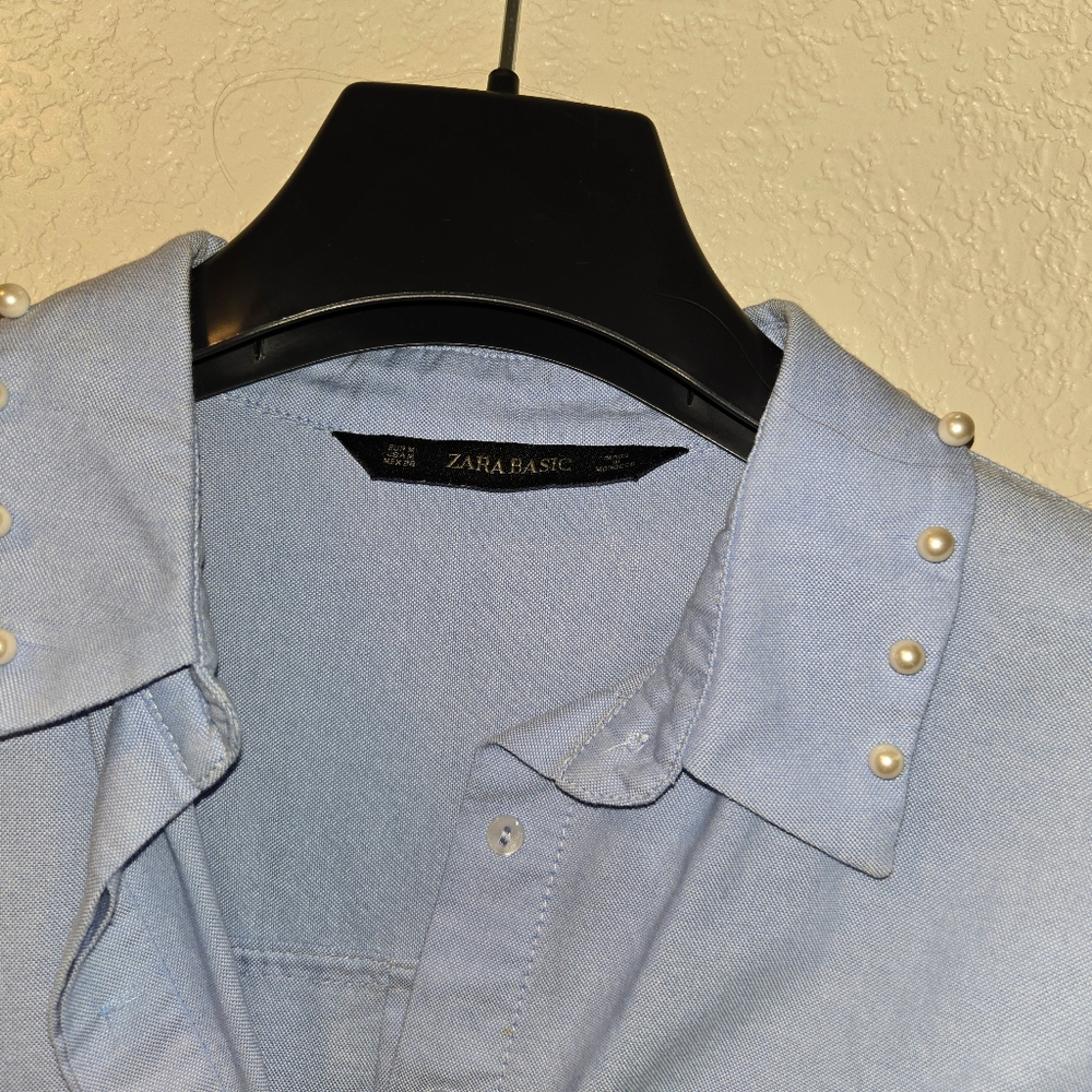 Zara Basic, Poplin Light Blue Button-Up Shirt Wit… - image 7